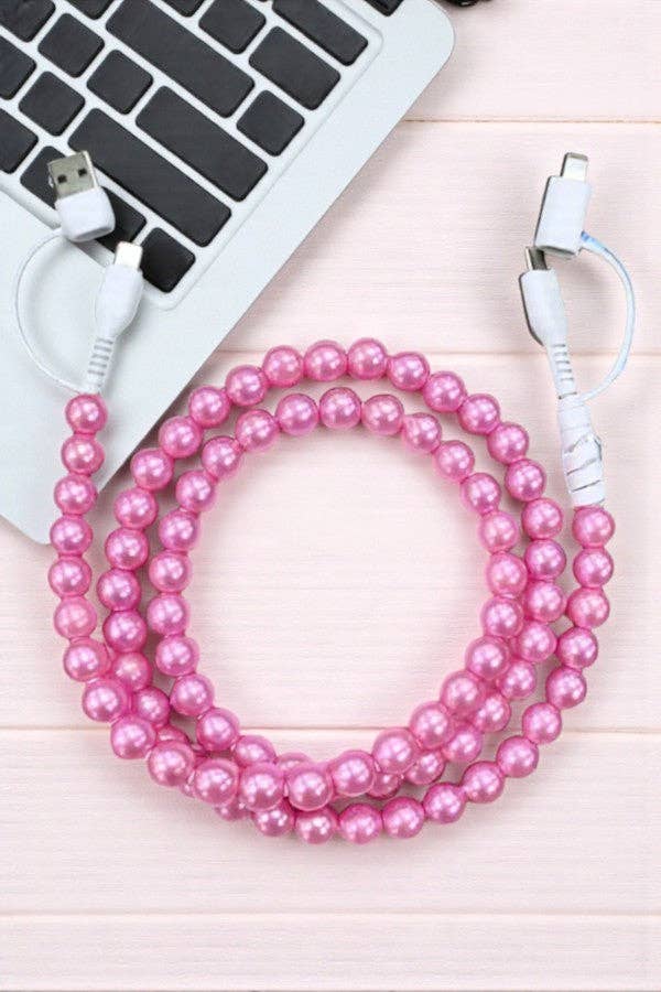 Pink Pearl Cord Phone Charger