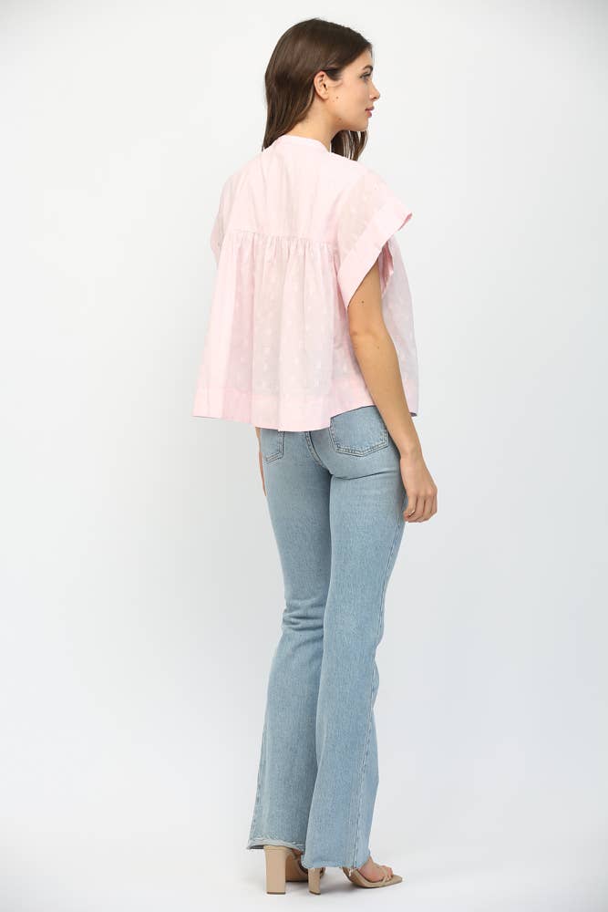 BLUSH RUFFLED BUTTON UP TOP