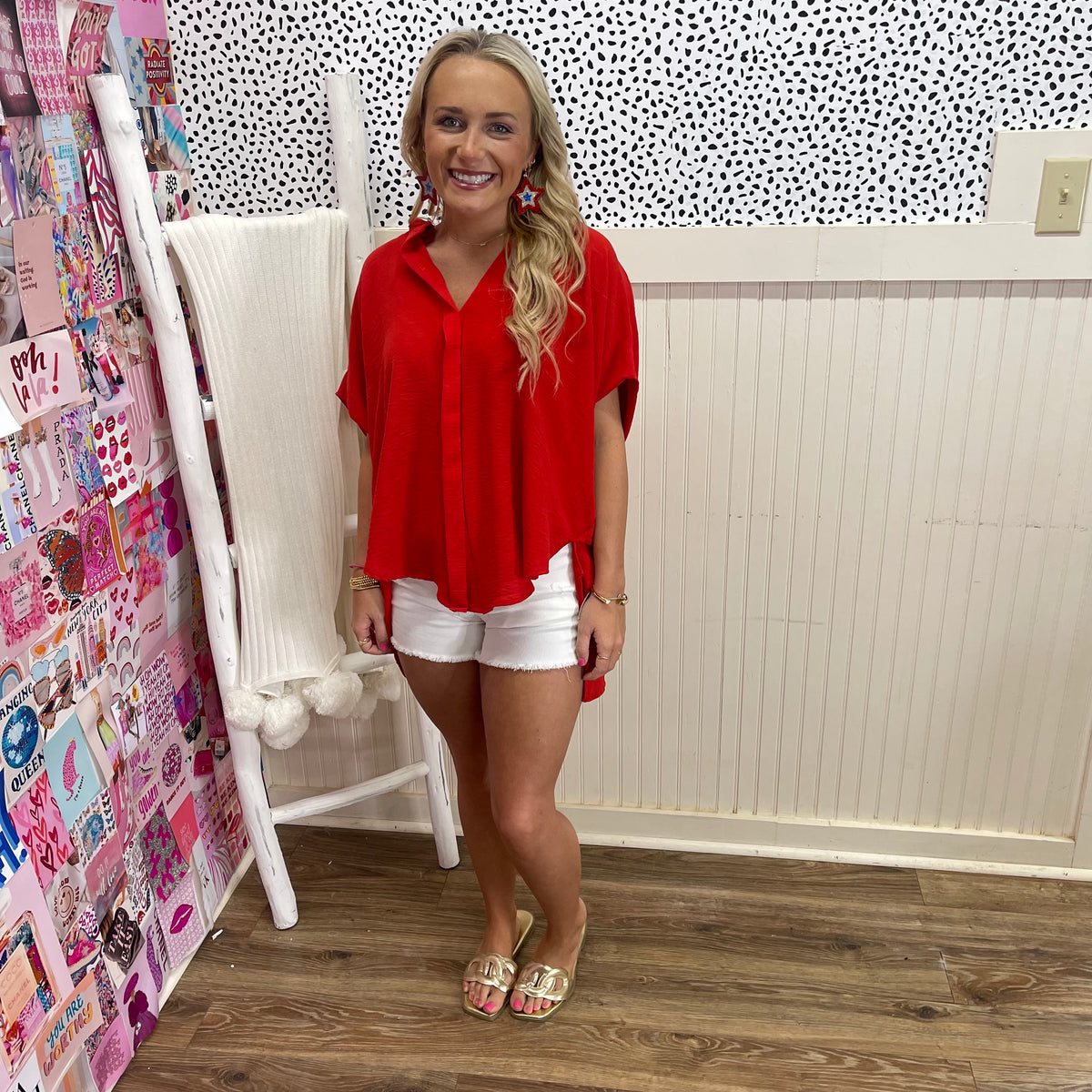RED DOLMAN COLLARD BUTTON DOWN