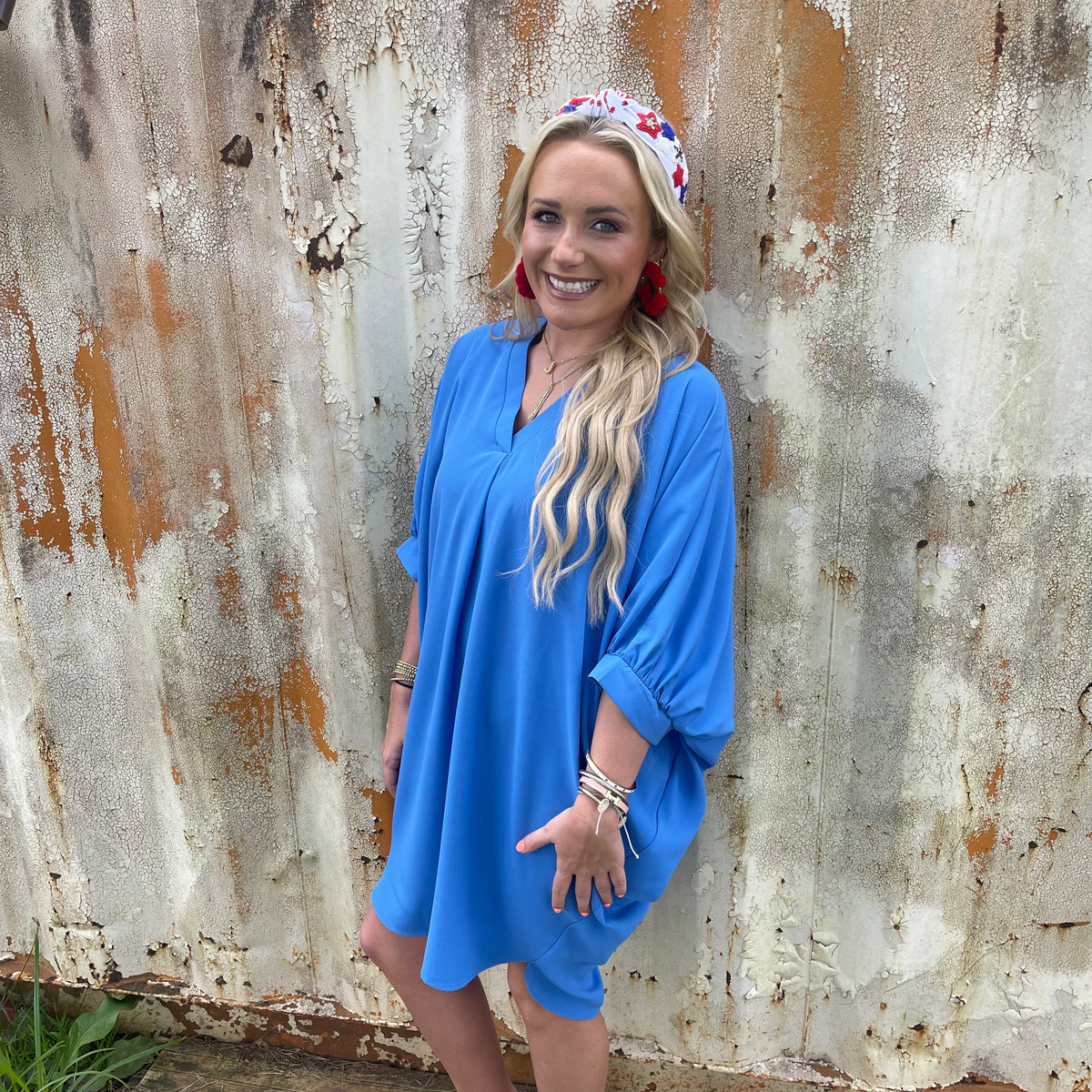 BLUE TULIP HEM VNECK DRESS