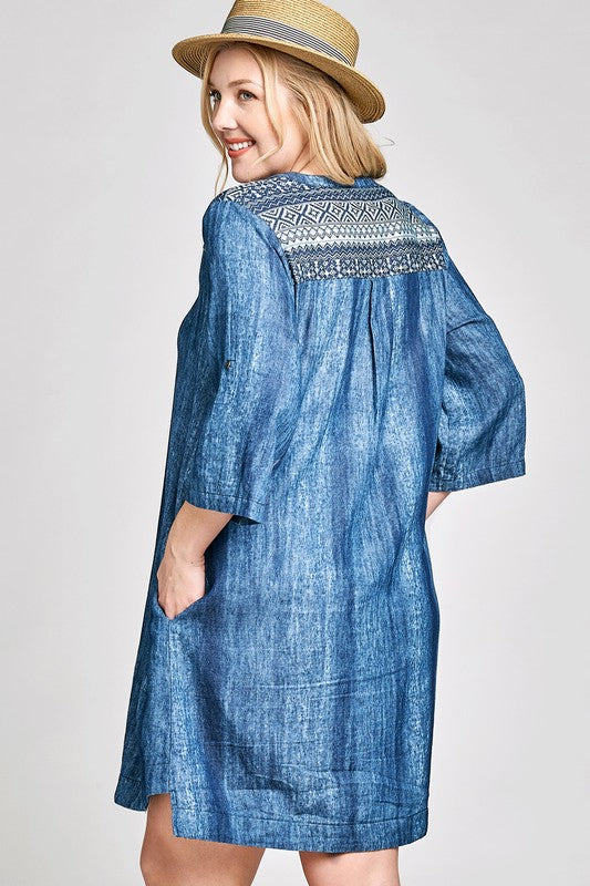 DENIM EMBROIDERED DRESS-FINAL SALE