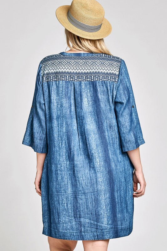 DENIM EMBROIDERED DRESS-FINAL SALE