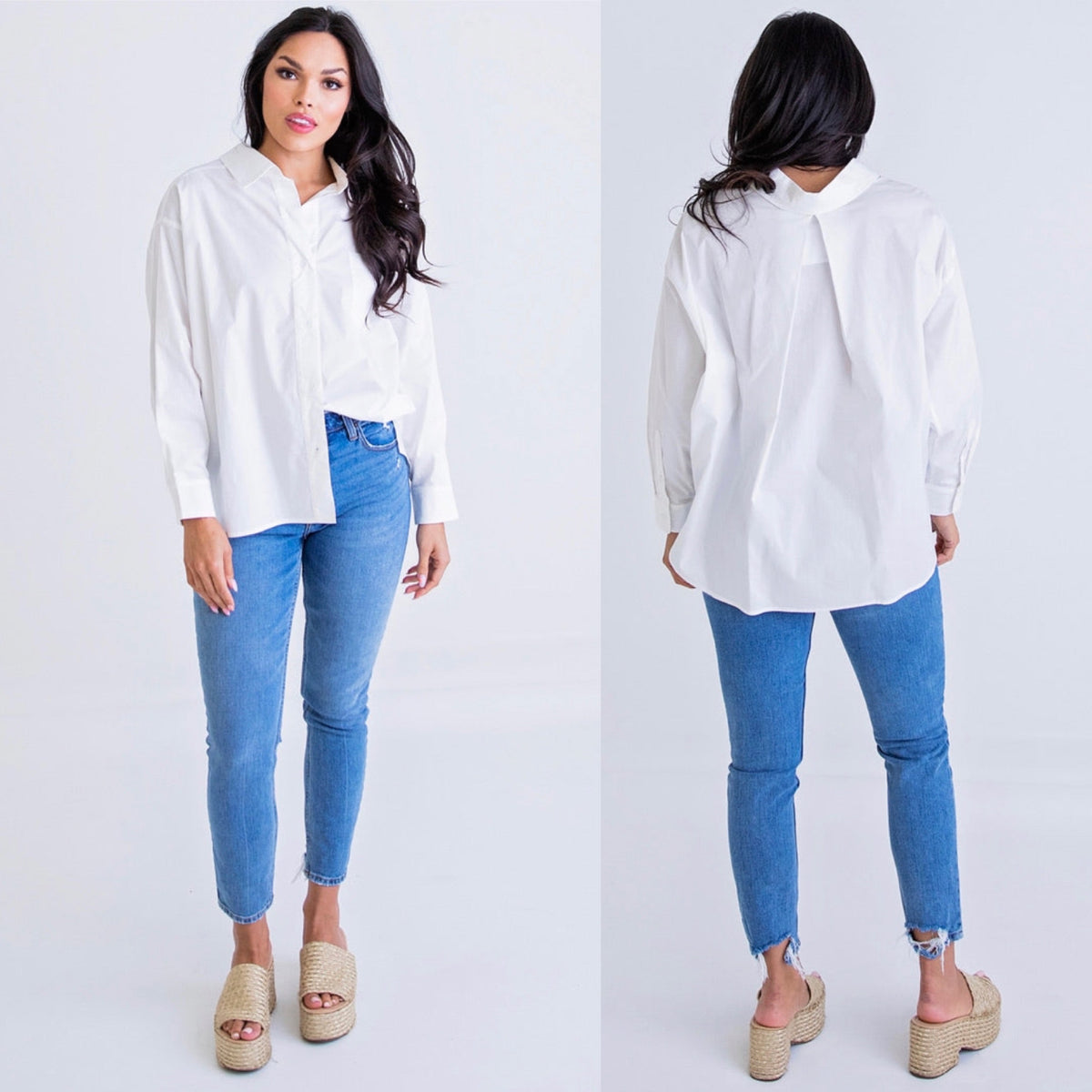 WHITE POPLIN OVERSIZED BUTTON UP