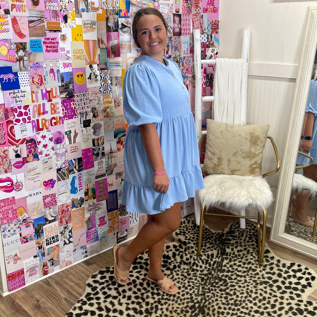 SKY BLUE TIER BUTTON DRESS
