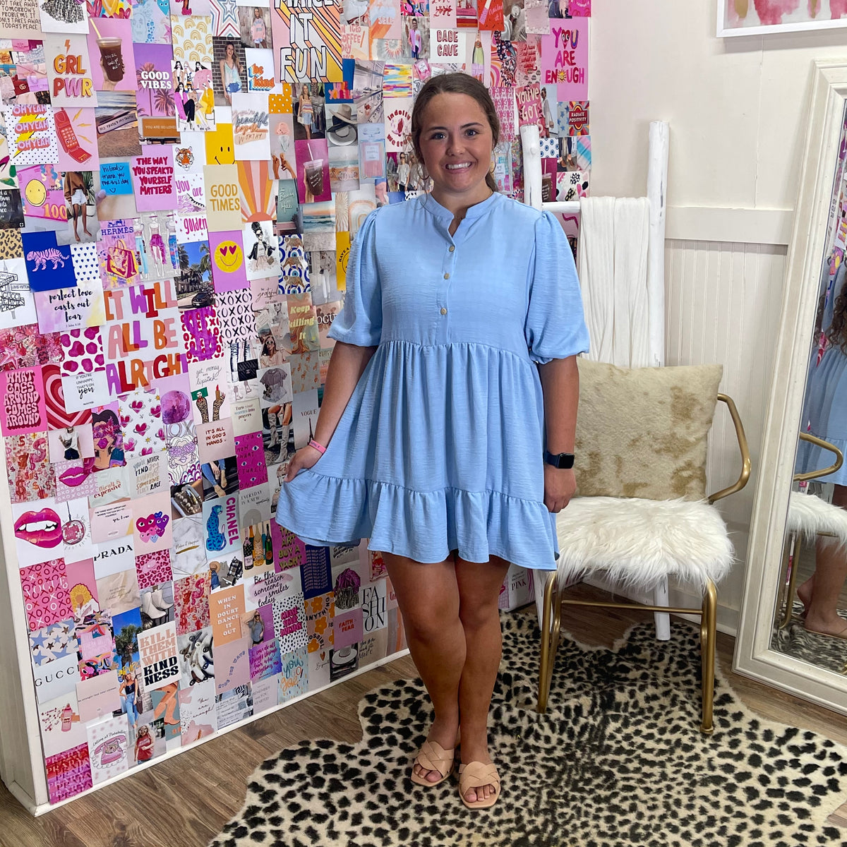 SKY BLUE TIER BUTTON DRESS