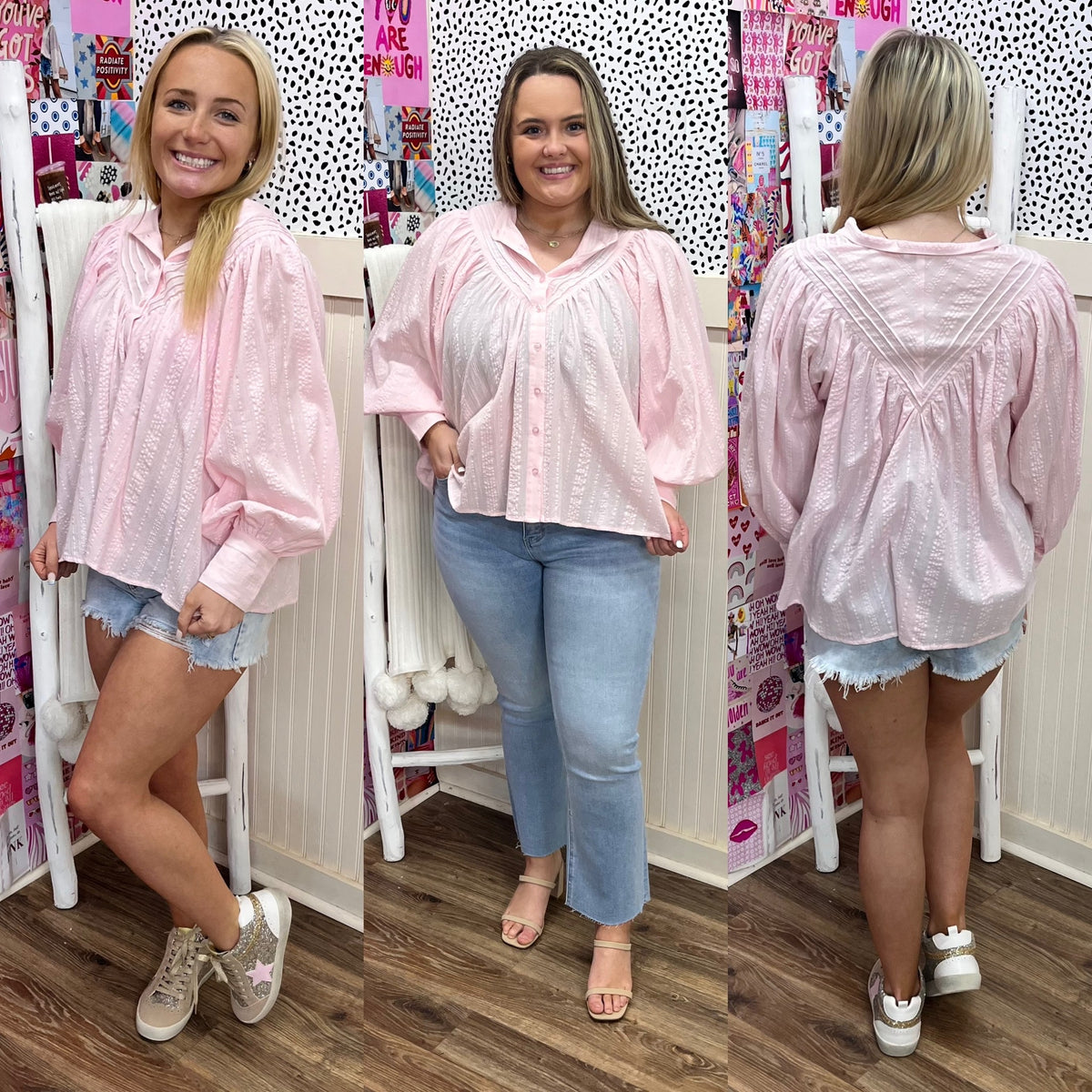 PINK COTTON PLEAT TOP