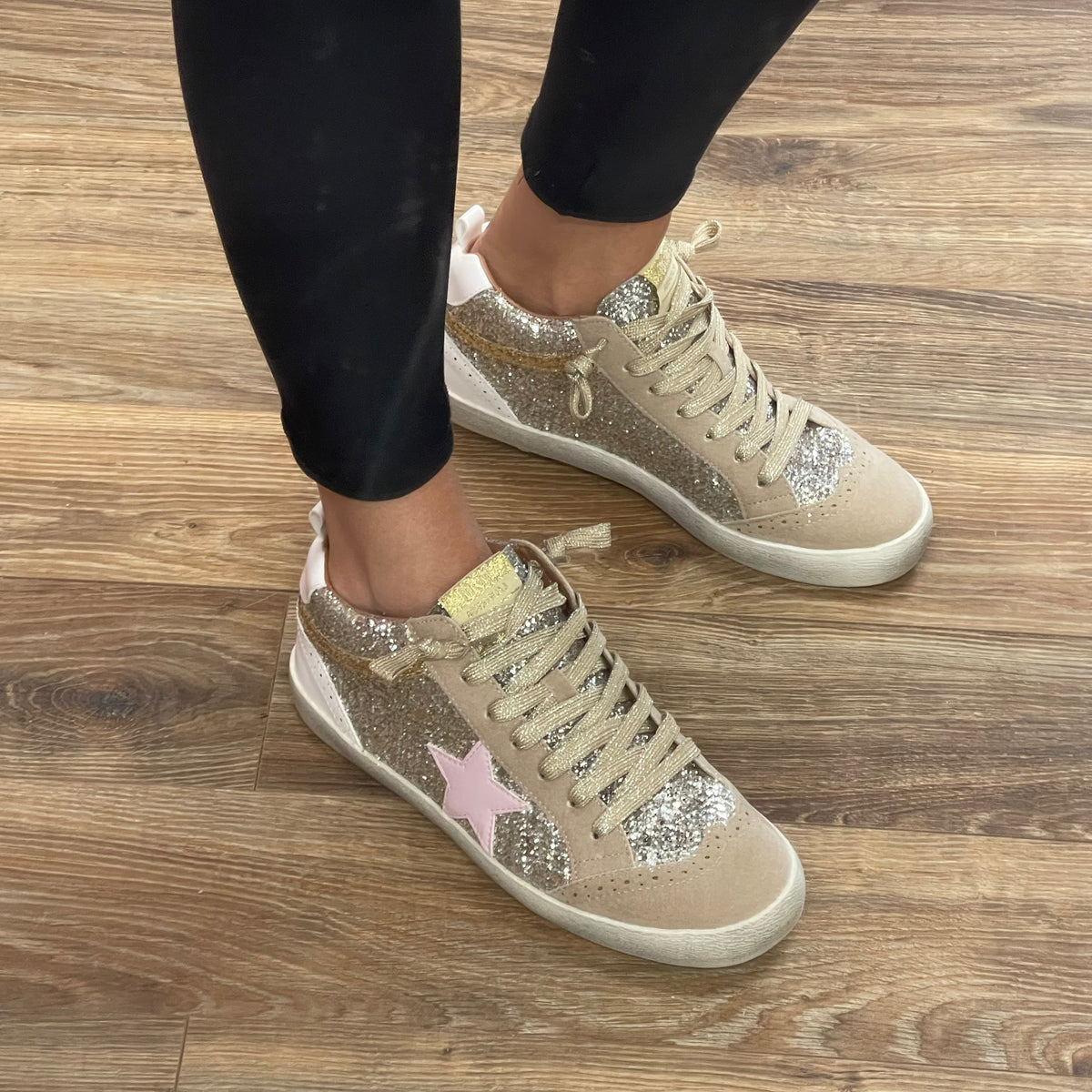 GOLD GLITTER PINK STAR SNEAKER