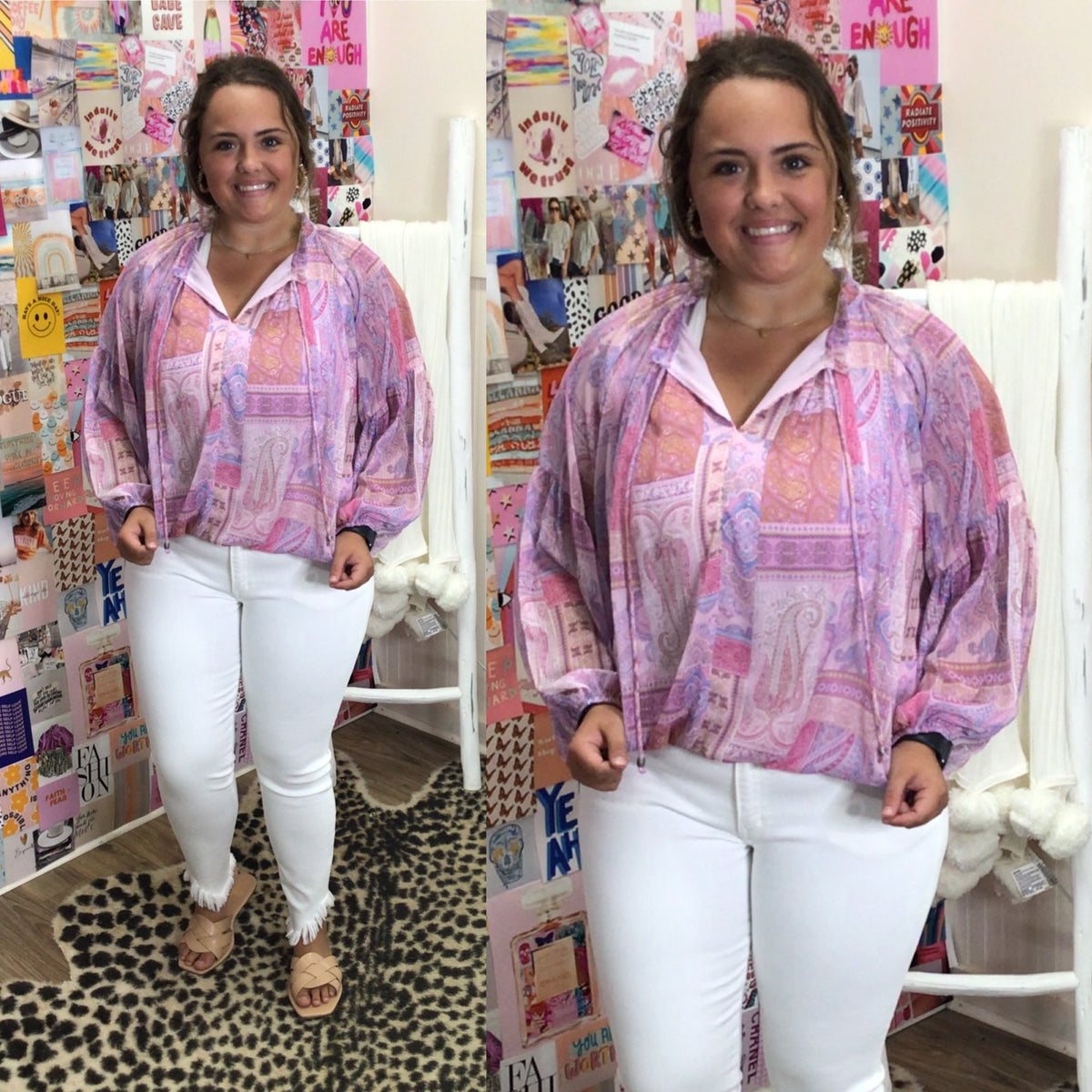 PAISLEY ELASTIC BUBBLE WAIST BLOUSE