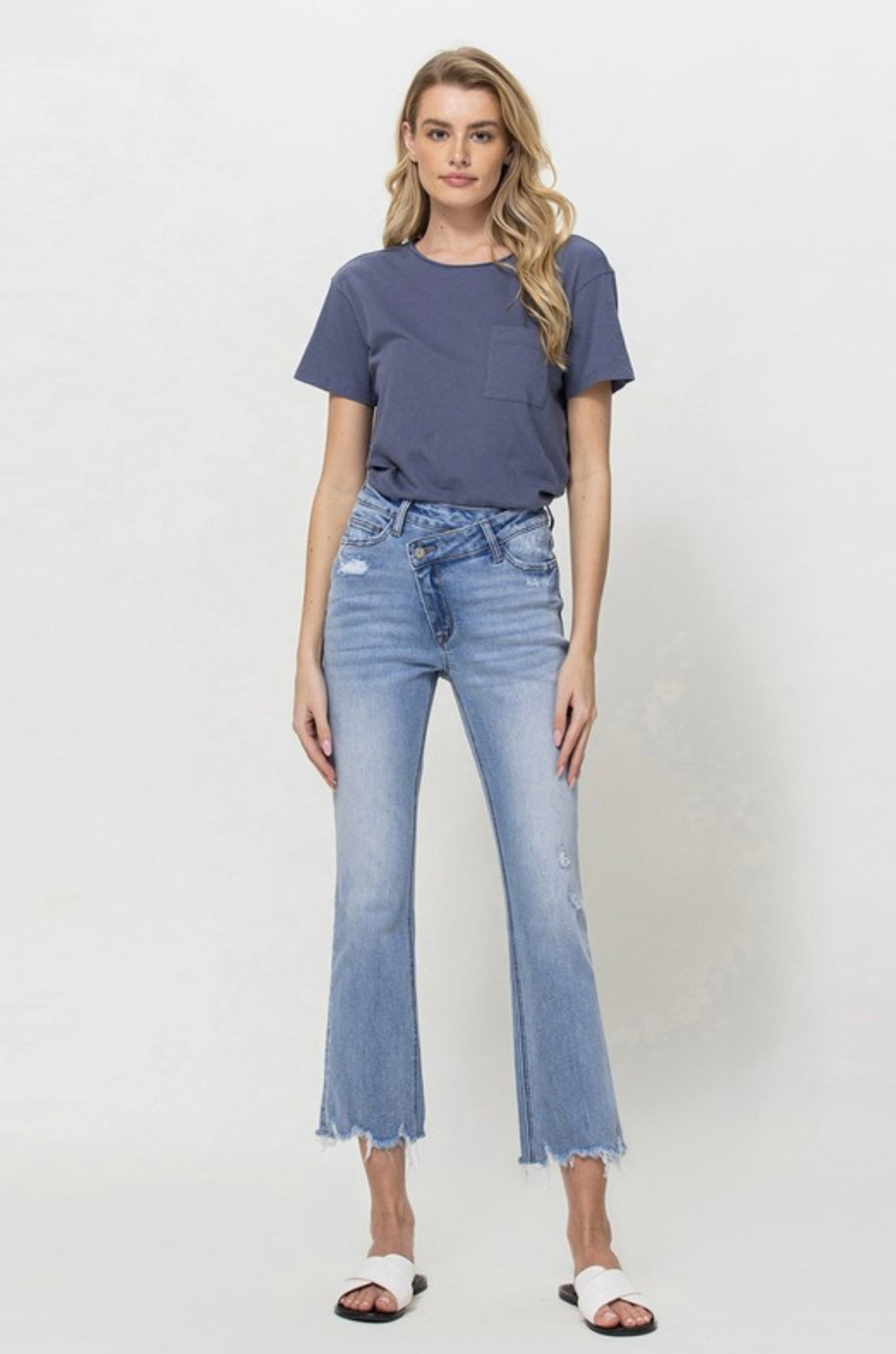SUNFADED CRISS CROSS KICK FLARE DENIM
