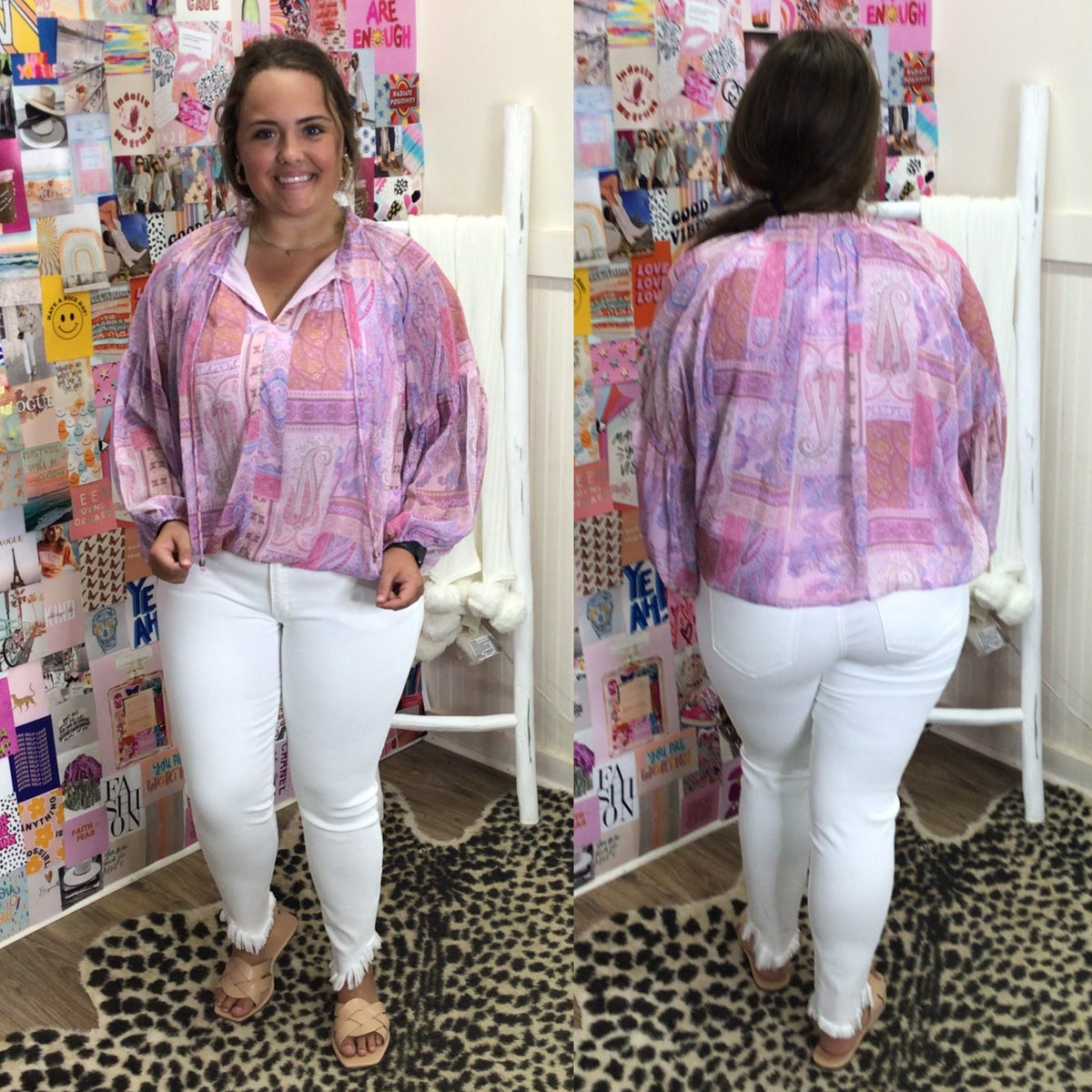 PAISLEY ELASTIC BUBBLE WAIST BLOUSE