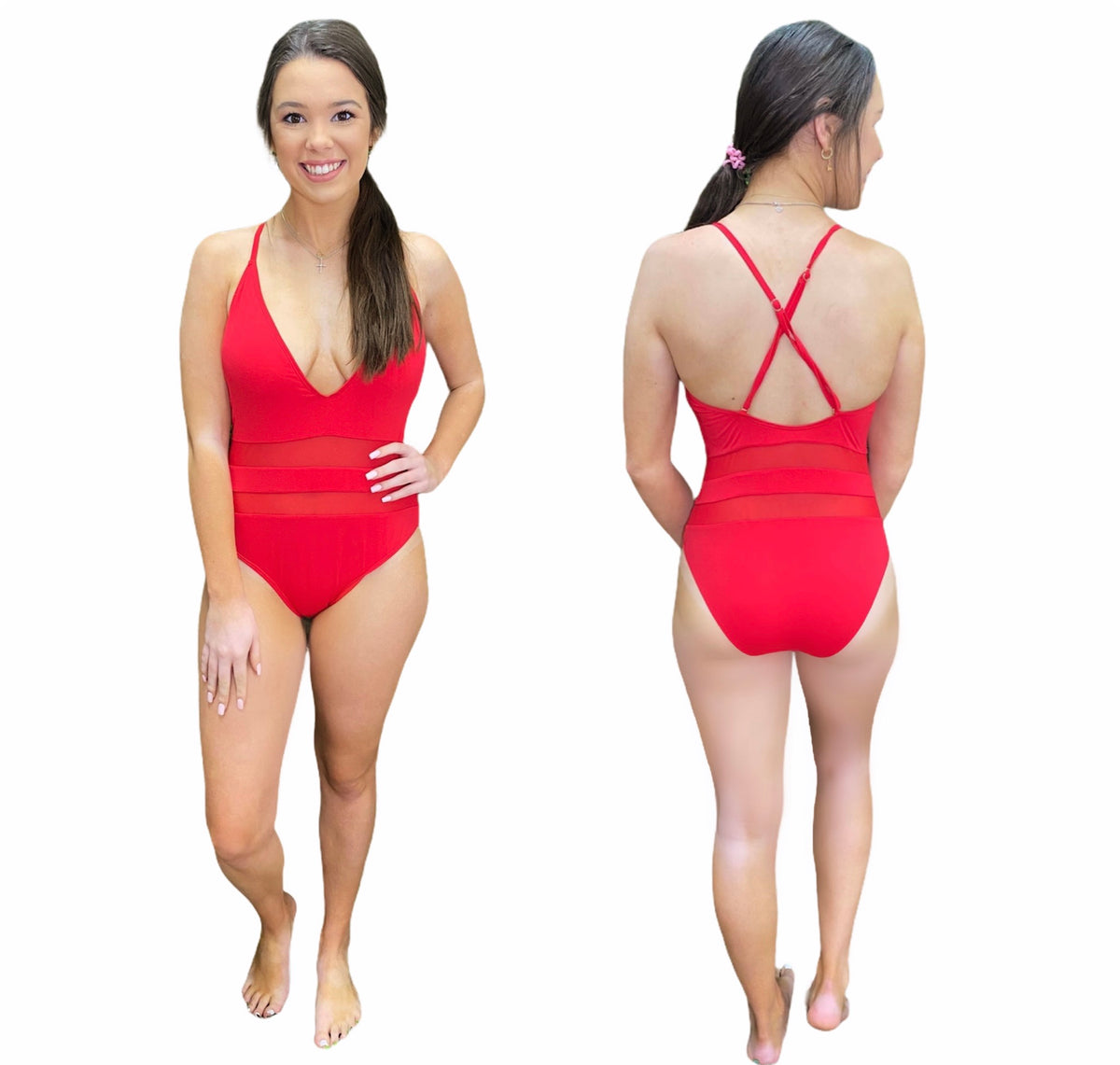 RED MESH ONE PIECE