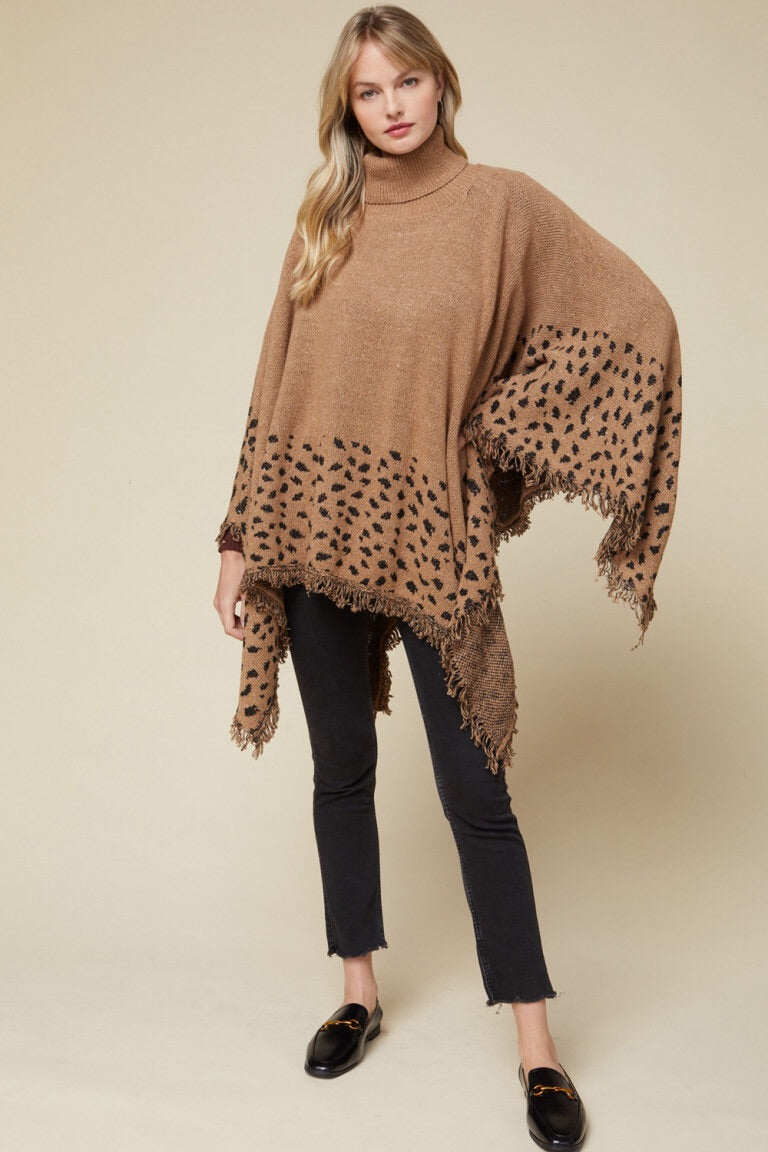 CAMEL LEOPARD PONCHO