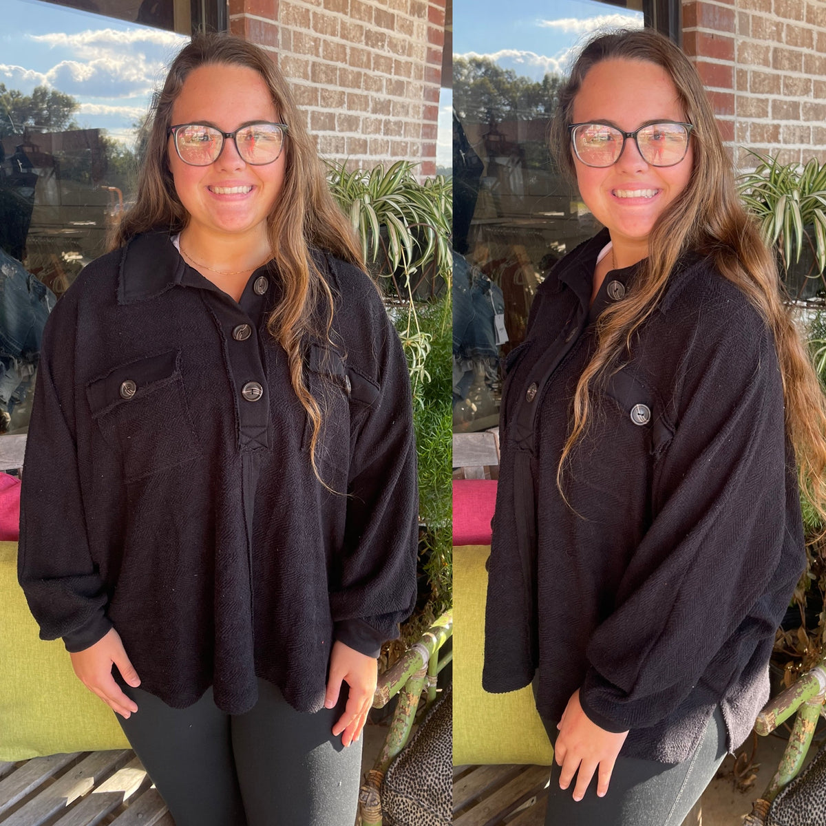 OAKLEY FRENCH TERRY BUTTON DOWN-BLACK