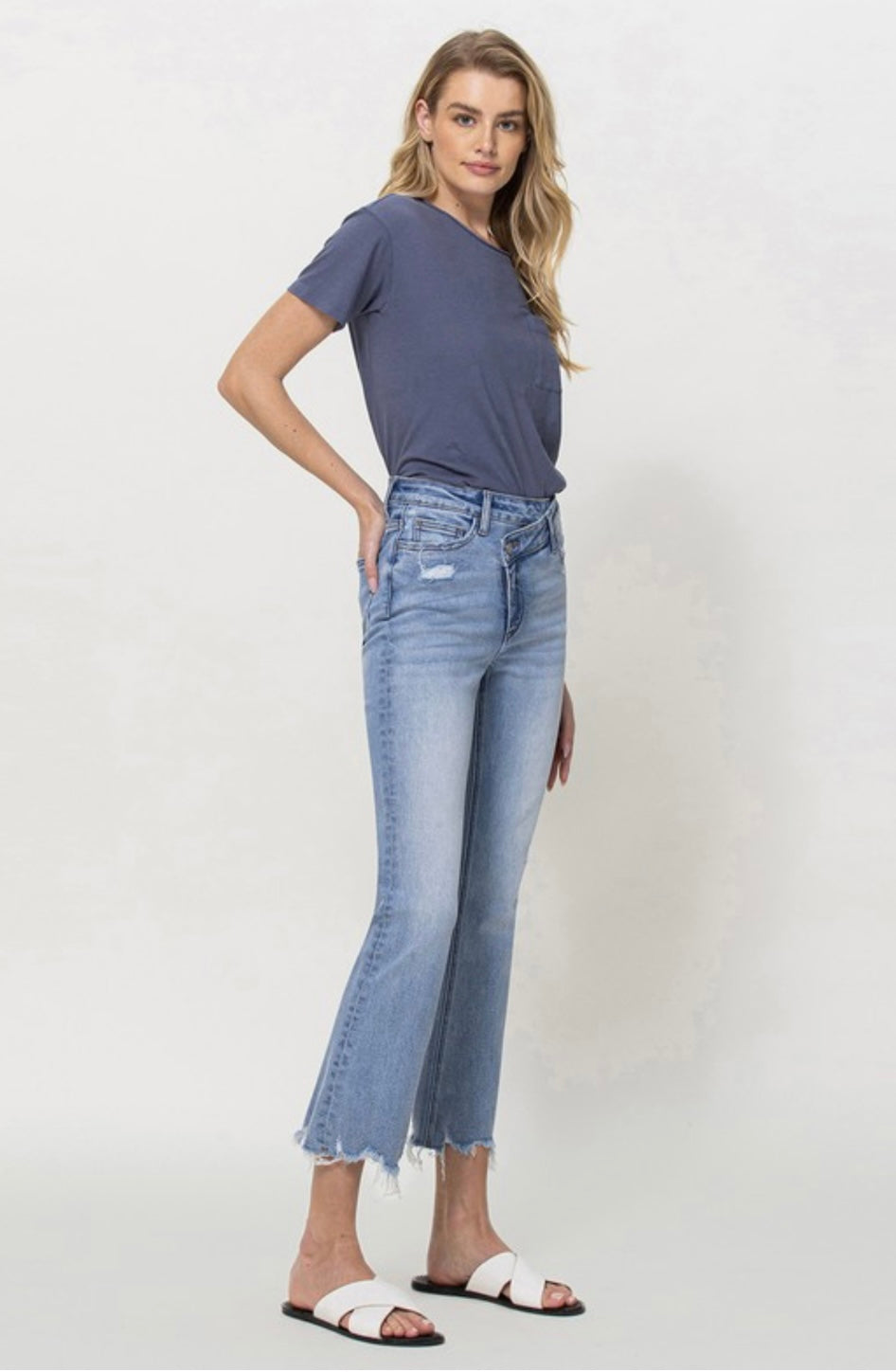 SUNFADED CRISS CROSS KICK FLARE DENIM