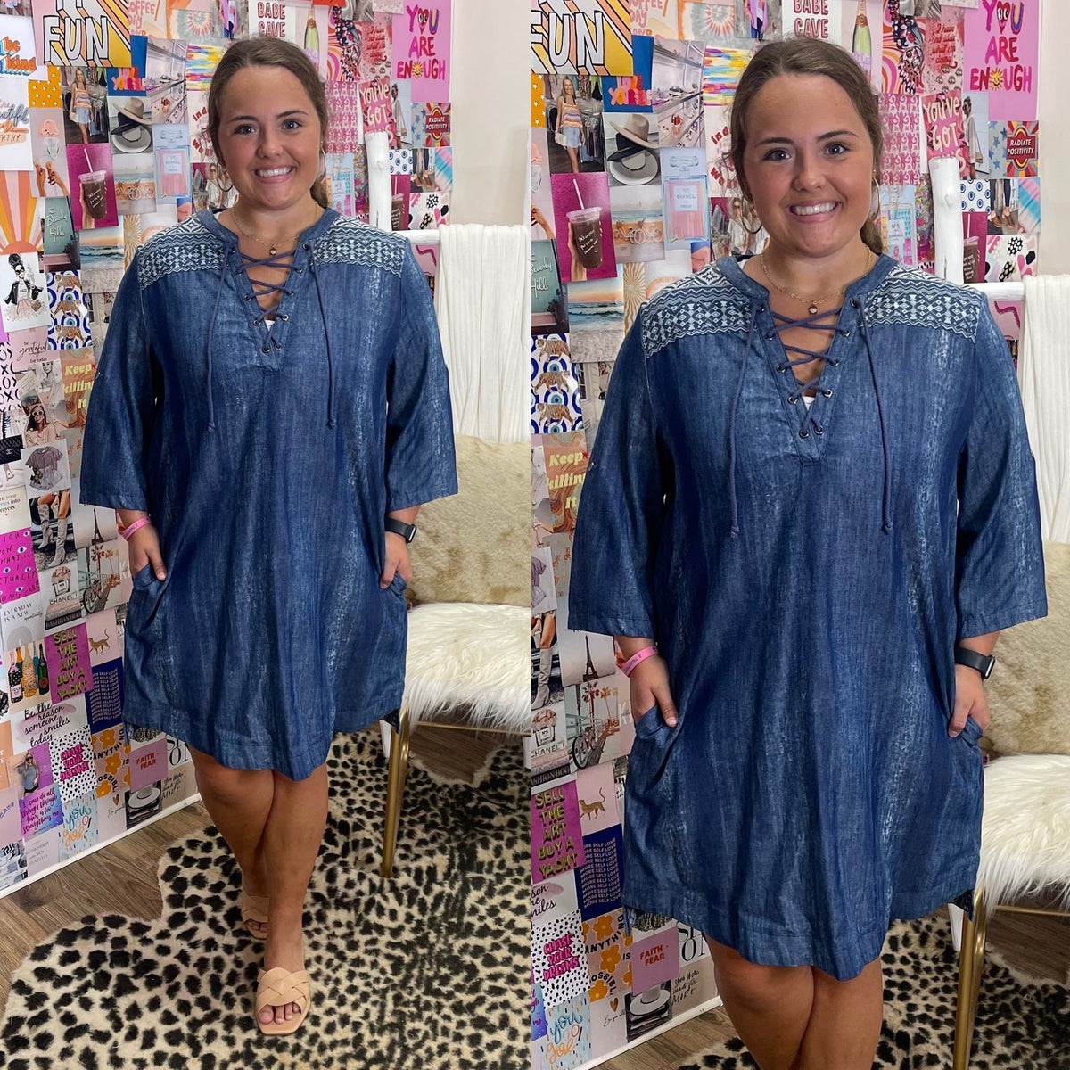 DENIM EMBROIDERED DRESS-FINAL SALE