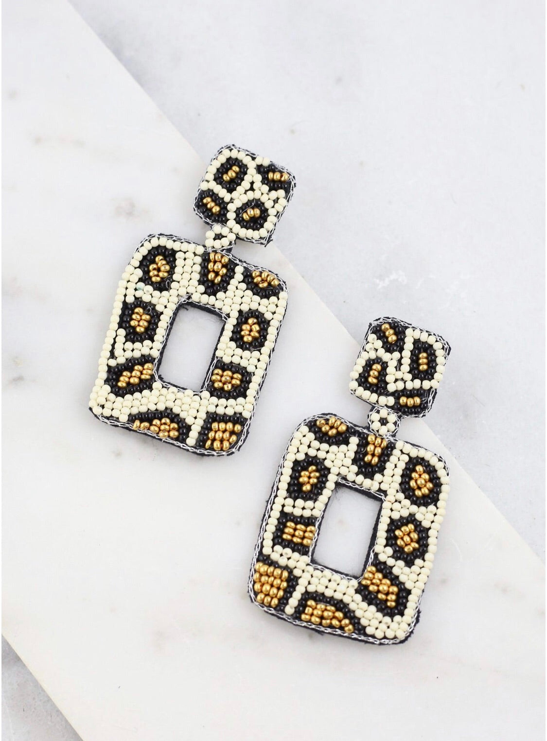 Beaded leopard earrings deals