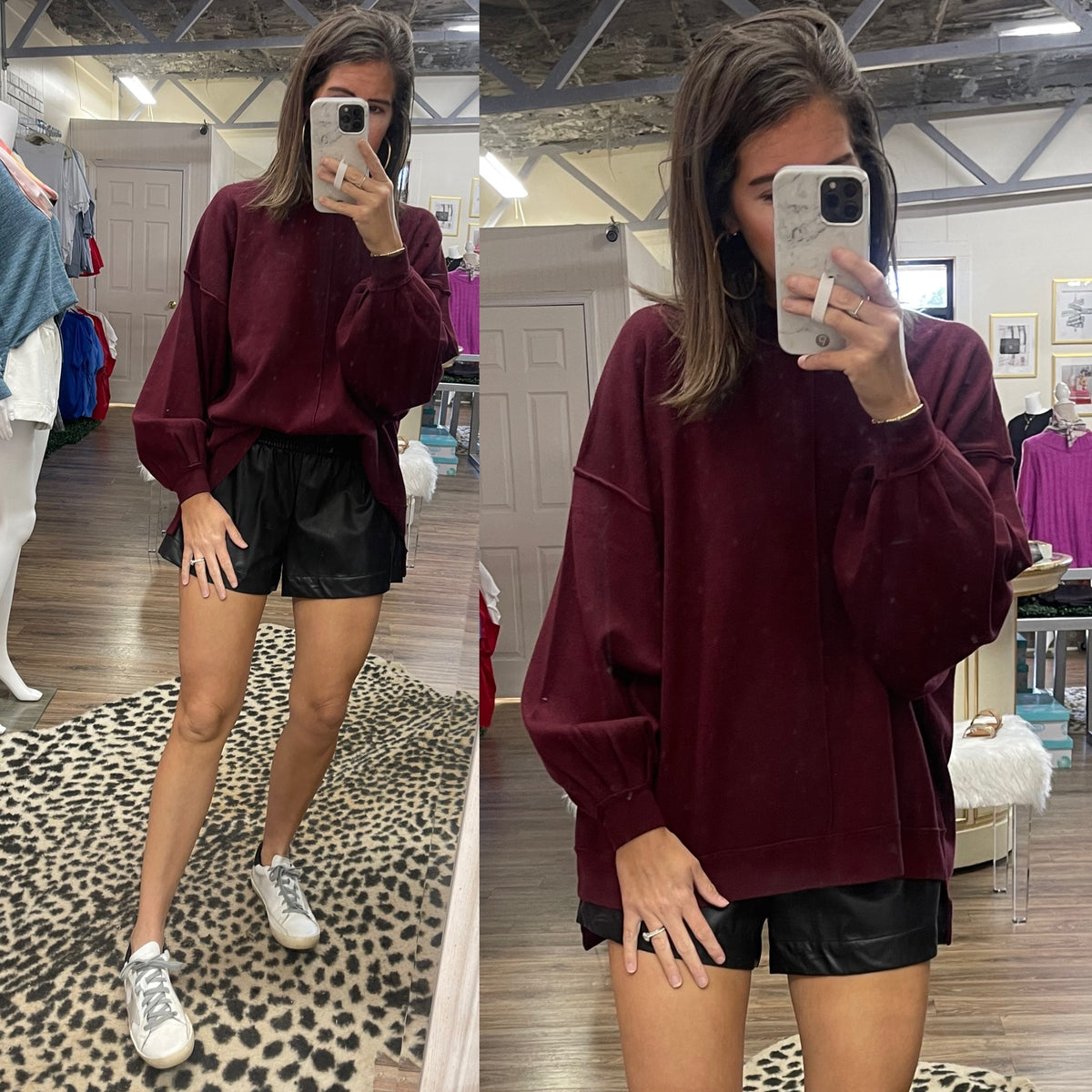 CHELSEA BURGUNDY HI LOW SWEATER