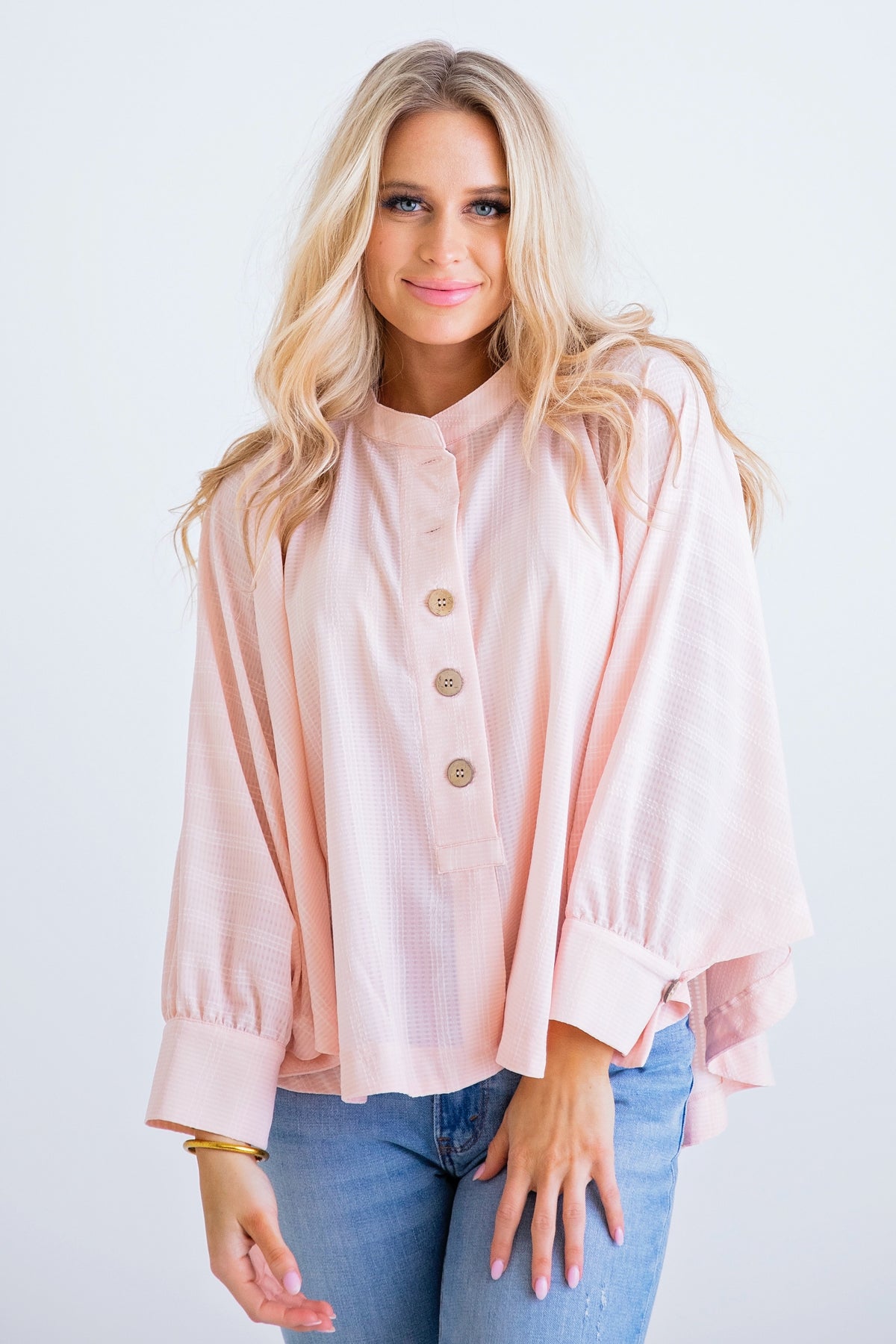 PINK WAFFLE BUTTON TOP