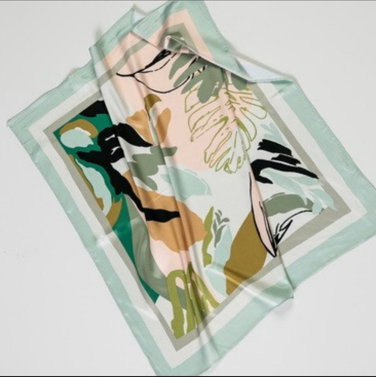 SAGE CREAM BLACK GOLD BANDANA SCARF