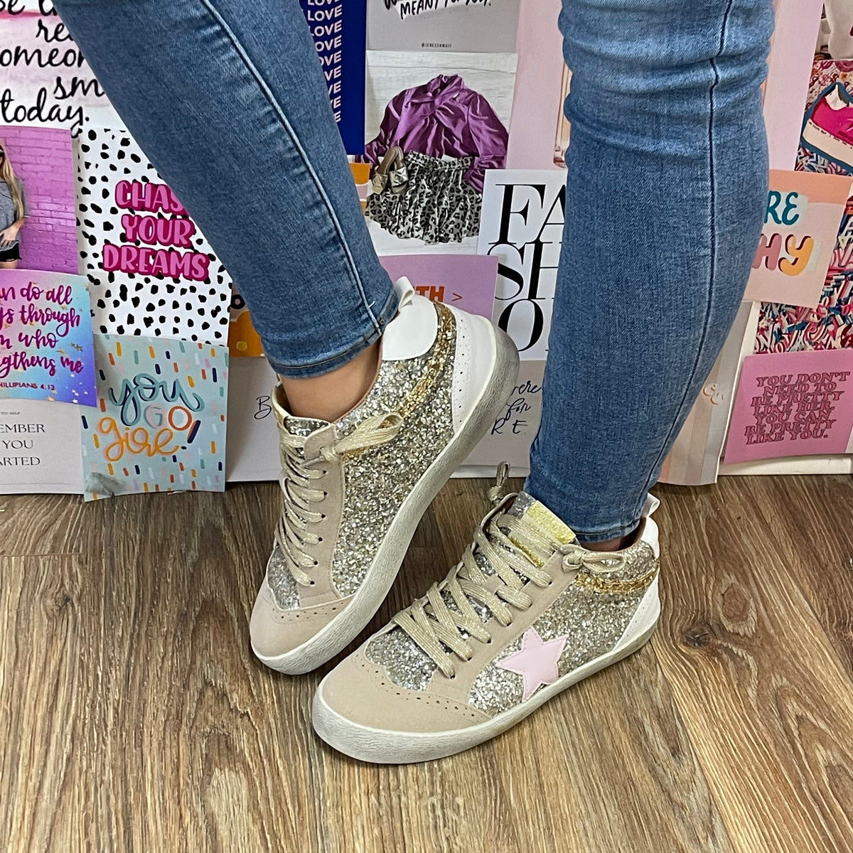 GOLD GLITTER PINK STAR SNEAKER