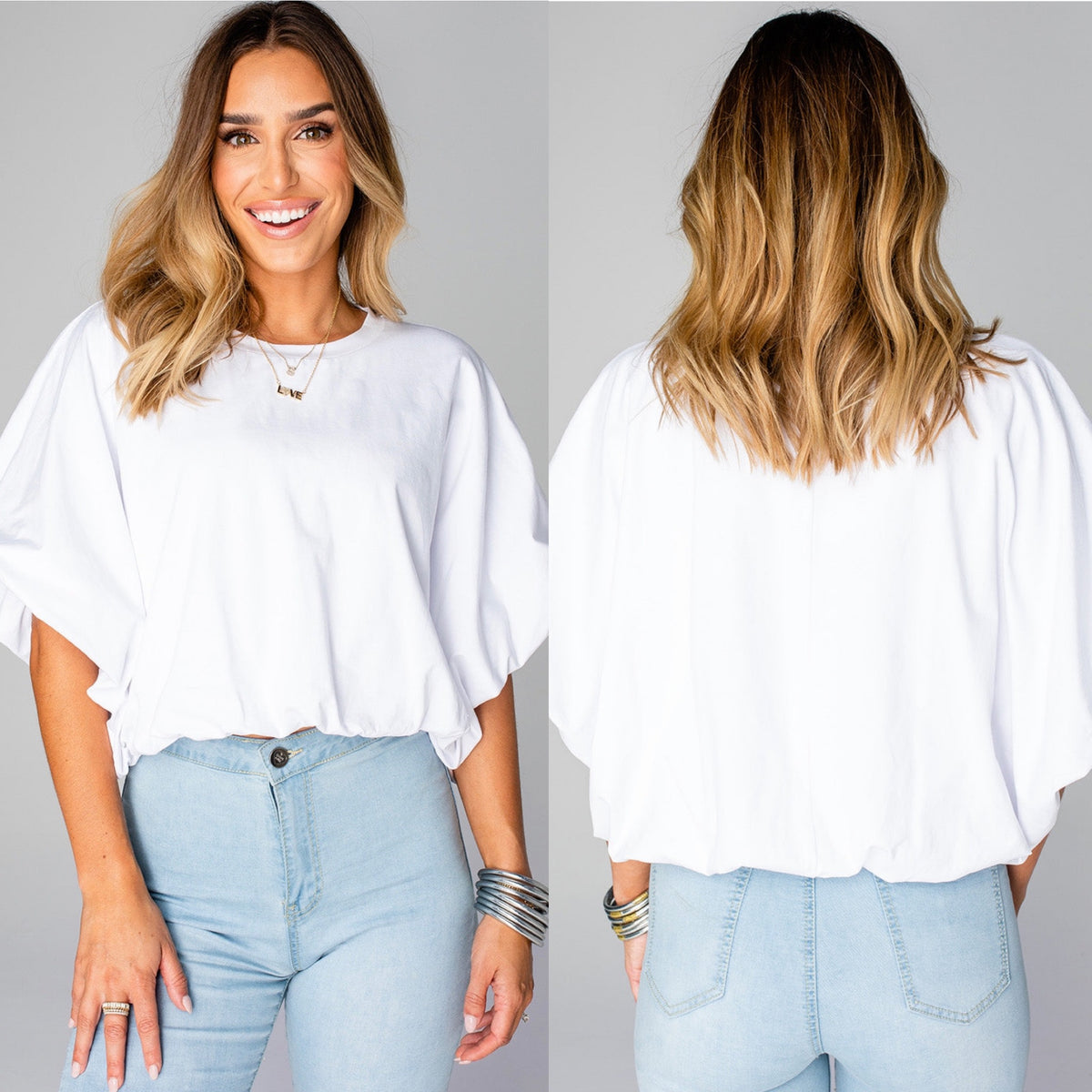 GIA CROPPED BUBBLE WHITE TEE