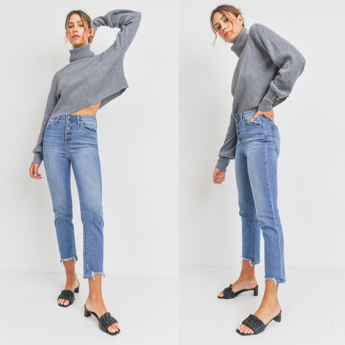 FALON BUTTON STRAIGHT DISTRESSED HEM- MEDIUM