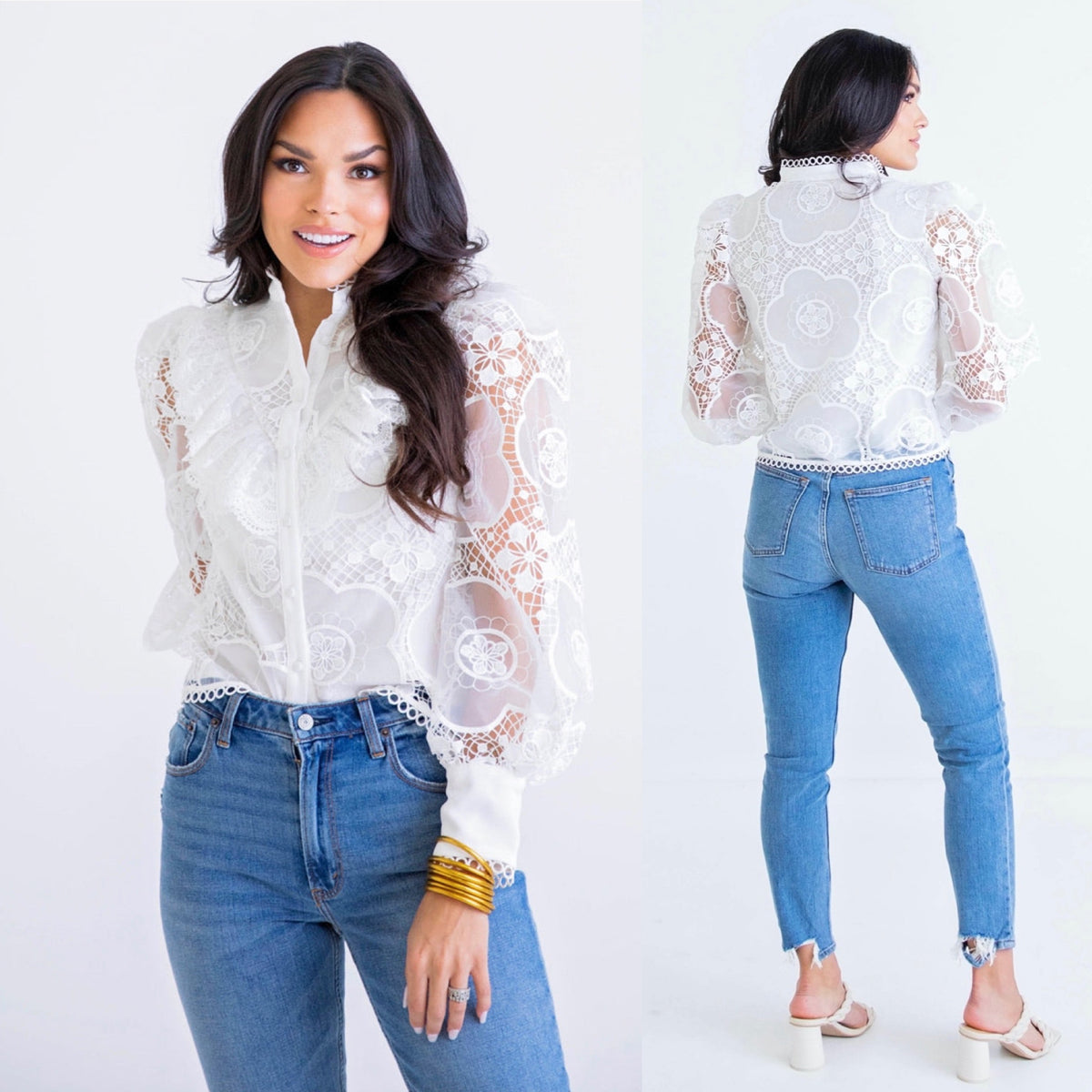 WHITE LACE  RUFFLE TOP