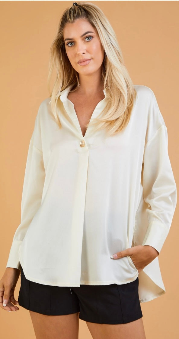 CREAM VNECK HI LO BLOUSE