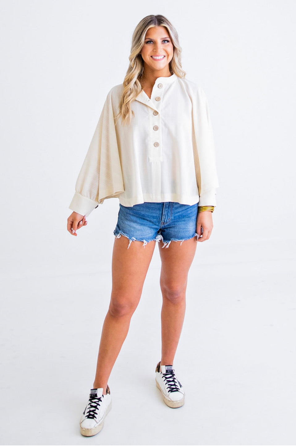 IVORY WAFFLE BUTTON TOP