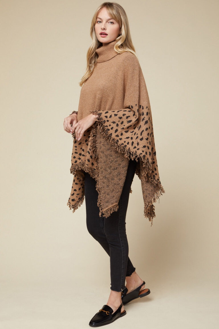 CAMEL LEOPARD PONCHO
