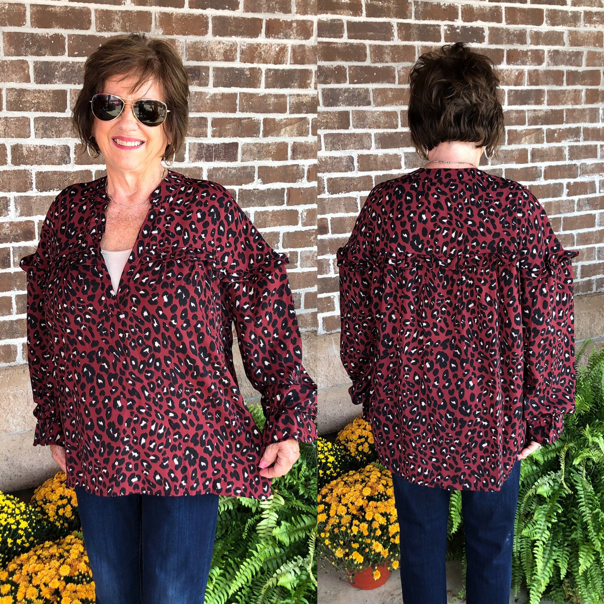 LEOPARD CHIFFON RUFFLE TOP