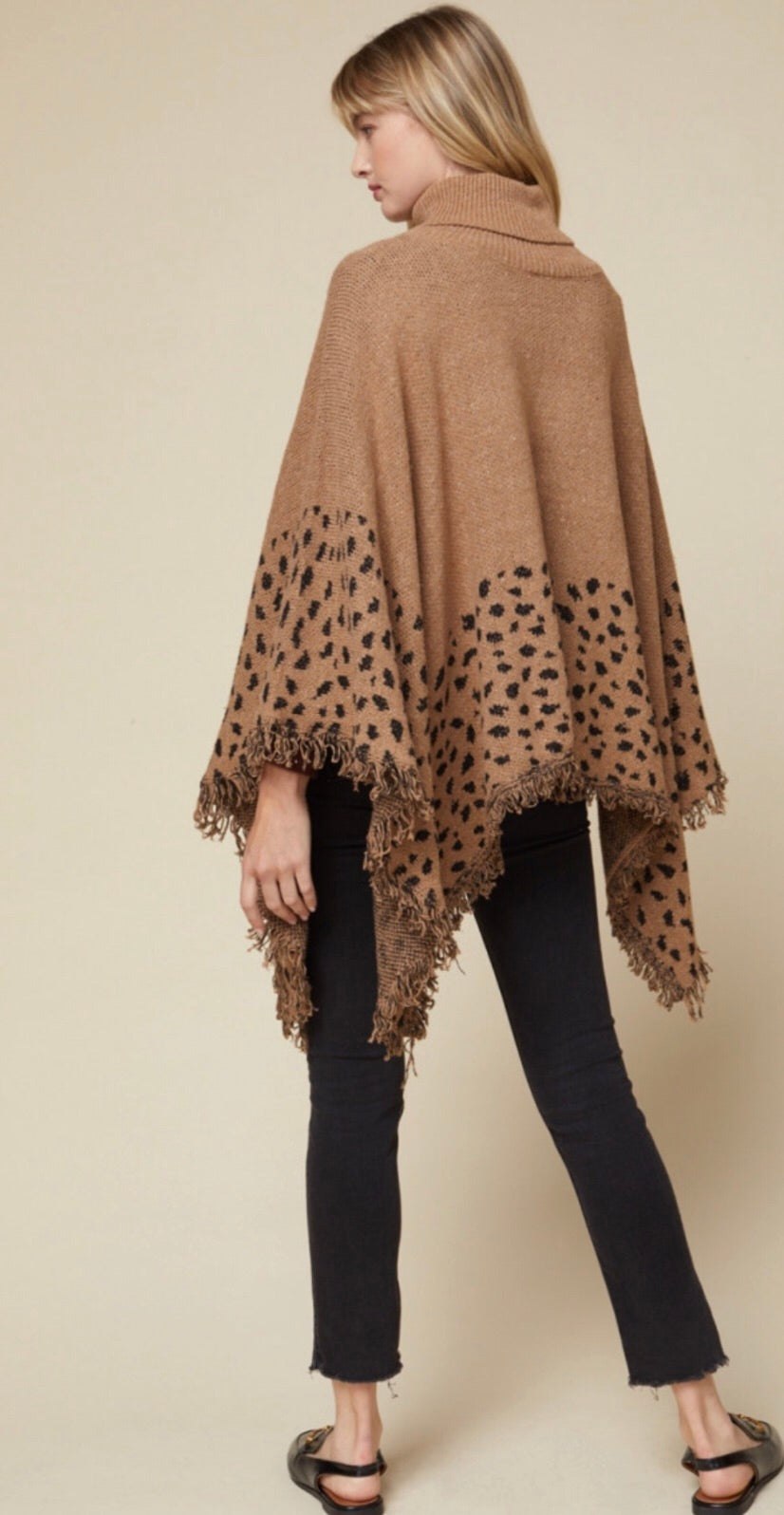 CAMEL LEOPARD PONCHO
