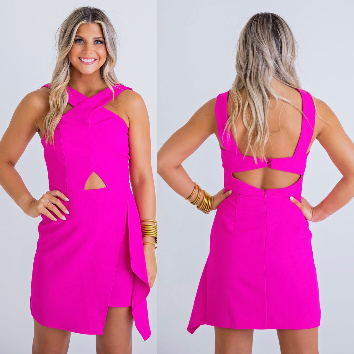 PINK CUT-OUT HALTER DRESS