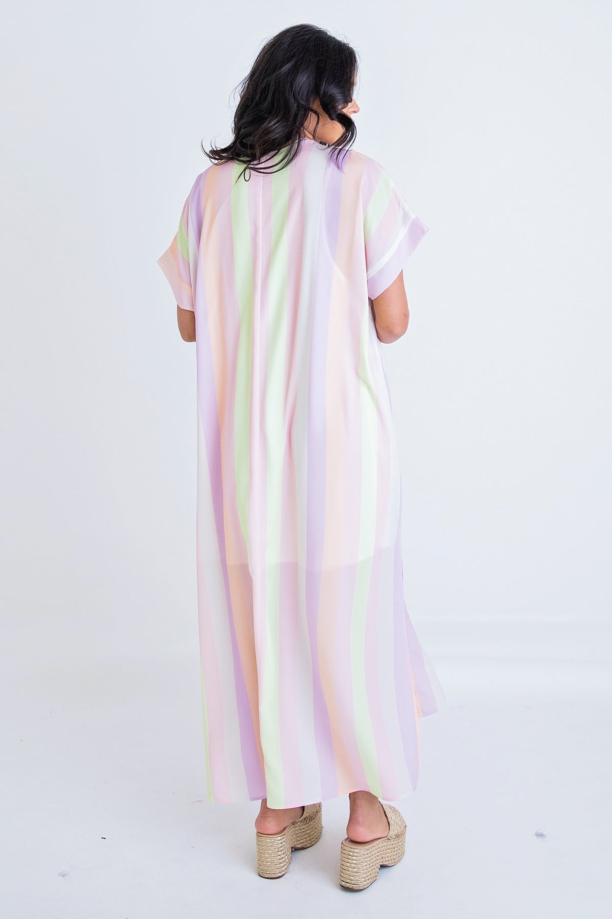 PASTEL STRIPE VNECK MAXI DRESS