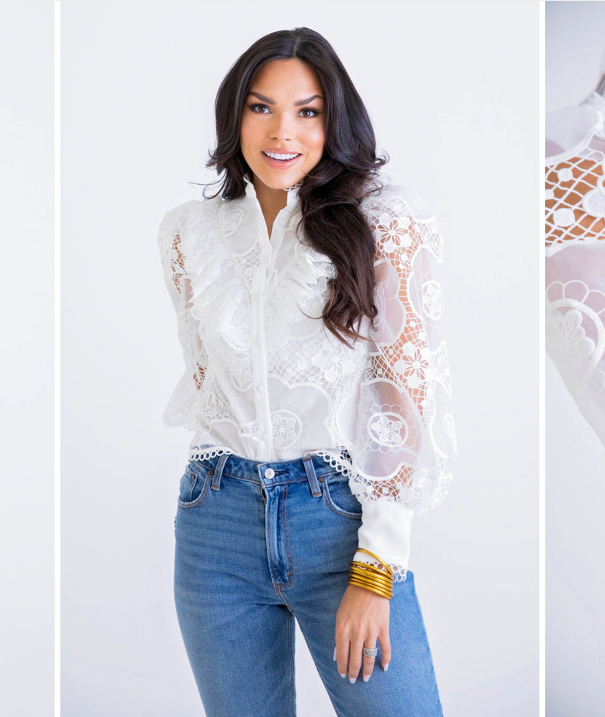 WHITE LACE  RUFFLE TOP