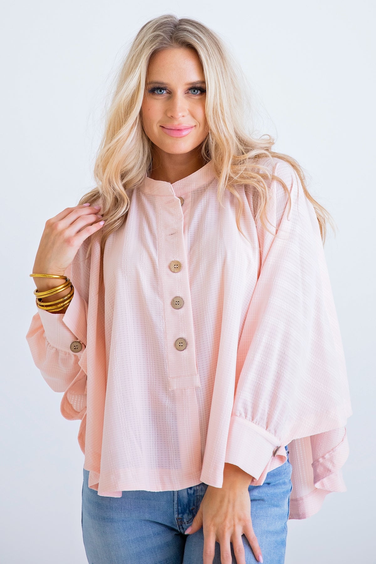 PINK WAFFLE BUTTON TOP