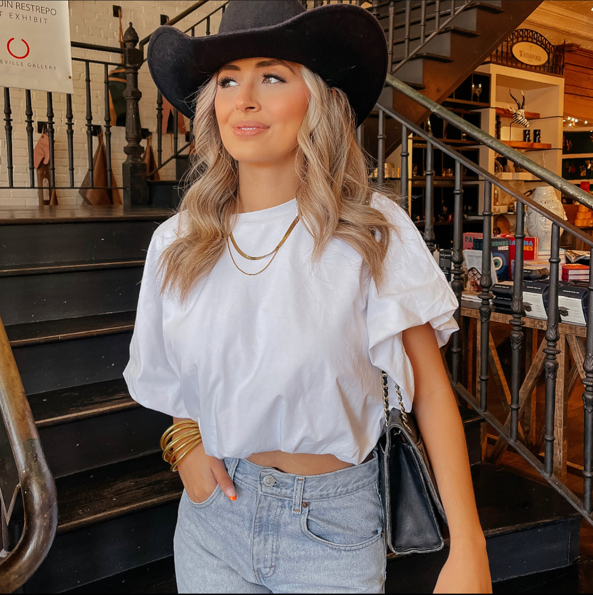 GIA CROPPED BUBBLE WHITE TEE
